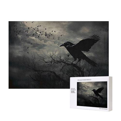 Nachtkrähe, bedrucktes Intelligenz-Puzzle aus Holz, 40 x 28 cm, 300 Teile (verpackt), Puzzle, Lernspiel für Erwachsene, Heimdekoration, Puzzle von JKSEEPYN