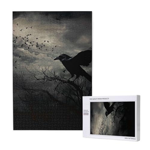Nachtkrähe, bedrucktes Intelligenz-Puzzle aus Holz, 50 x 75 cm, 1000 Teile (verpackt), Puzzle, Lernspiel für Erwachsene, Heimdekoration, Puzzle von JKSEEPYN