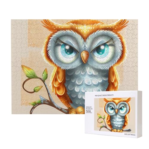 Niedliche Cartoon-Eule, bedrucktes Intelligenz-Puzzle aus Holz, 52 x 38 cm, 500 Teile (verpackt), Puzzle, Lernspiel für Erwachsene, Heimdekoration, Puzzle von JKSEEPYN