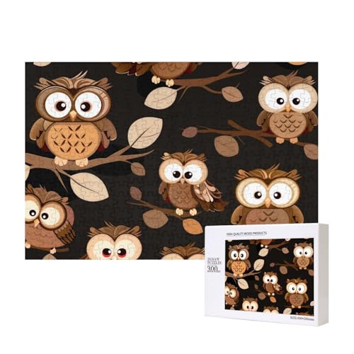 Niedliche braune Cartoon-Eulen, gedrucktes Intelligenz-Puzzle aus Holz, 40 x 28 cm, 300 Teile (verpackt), Puzzle, Lernspiel für Erwachsene, Heimdekoration, Puzzle von JKSEEPYN