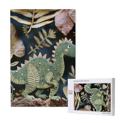 Niedlicher Dinosaurier-gedrucktes Intelligenz-Puzzle aus Holz, 50 x 75 cm, 1000 Teile (verpackt), Puzzle, Lernspiel für Erwachsene, Heimdekoration, Puzzle von JKSEEPYN