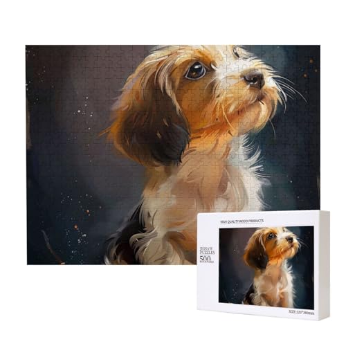 Niedlicher Hund bedrucktes Intelligenz-Puzzle aus Holz, 52 x 38 cm, 500 Teile (verpackt), Puzzle, Lernspiel für Erwachsene, Heimdekoration, Puzzle von JKSEEPYN