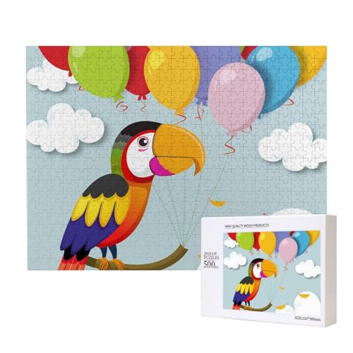 Niedlicher Papagei, bedrucktes Intelligenz-Puzzle aus Holz, 52 x 38 cm, 500 Teile (verpackt), Puzzle, Lernspiel für Erwachsene, Heimdekoration, Puzzle von JKSEEPYN