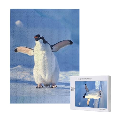 Niedlicher Pinguin bedrucktes Intelligenz-Puzzle aus Holz, 38 x 52 cm, 500 Teile (verpackt), Lernspiel für Erwachsene, Heimdekorationspuzzle von JKSEEPYN