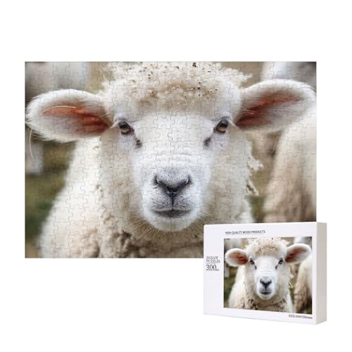 Niedliches Schaf, Lamm, bedrucktes Intelligenz-Puzzle aus Holz, 40 x 28 cm, 300 Teile (verpackt), Puzzle, Lernspiel für Erwachsene, Heimdekoration, Puzzle von JKSEEPYN