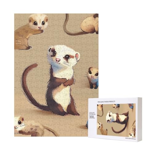 Niedliches behaartes Frettchen-Puzzle aus Holz, 28 x 40 cm, 300 Teile (verpackt), Lernspiel für Erwachsene, Heimdekorationspuzzle von JKSEEPYN