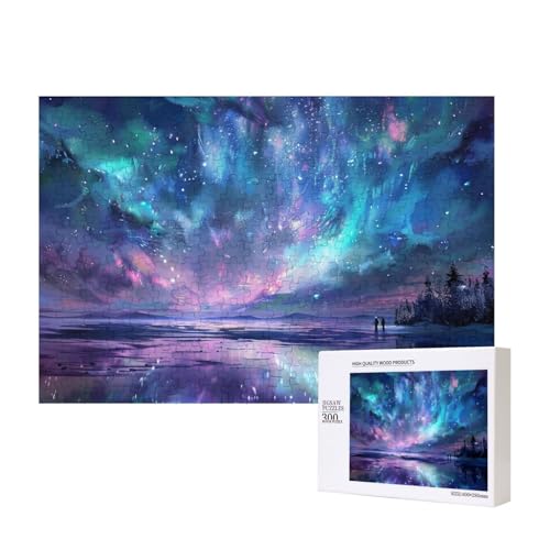 Nordlichter, bedrucktes Intelligenz-Puzzle aus Holz, 40 x 28 cm, 300 Teile (verpackt), Puzzle, Lernspiel für Erwachsene, Heimdekoration, Puzzle von JKSEEPYN