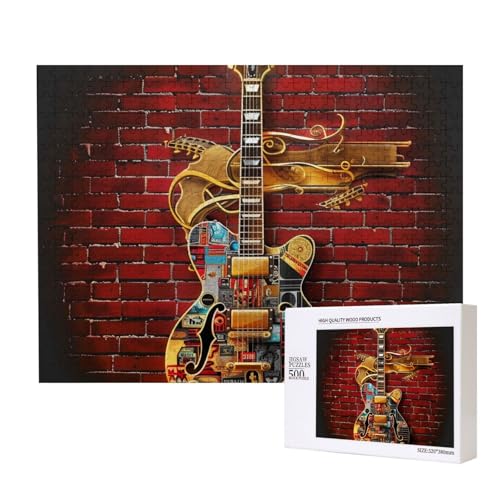 Note-Gitarre, bedrucktes hölzernes Intelligenz-Puzzle, 52 x 38 cm, 500 Teile (verpackt), Puzzle, Lernspiel für Erwachsene, Heimdekoration, Puzzle von JKSEEPYN