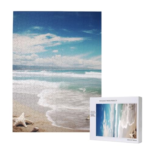 Ozeanstrand, bedrucktes Intelligenz-Puzzle aus Holz, 38 x 52 cm, 500 Teile (verpackt), Lernspiel für Erwachsene, Heimdekoration, Puzzle von JKSEEPYN