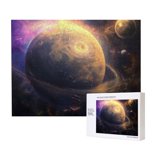 Planet gedrucktes Intelligenz-Puzzle aus Holz, 52 x 38 cm, 500 Teile (verpackt), Puzzle, Lernspiel für Erwachsene, Heimdekoration, Puzzle von JKSEEPYN