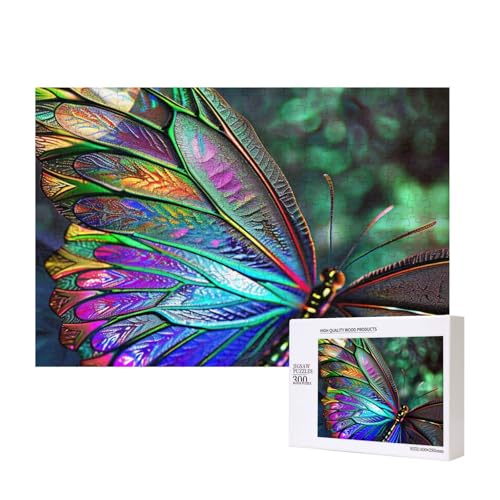 Regenbogen-Schmetterling, bedrucktes Intelligenz-Puzzle aus Holz, 40 x 28 cm, 300 Teile (verpackt), Puzzle, Lernspiel für Erwachsene, Heimdekoration, Puzzle von JKSEEPYN