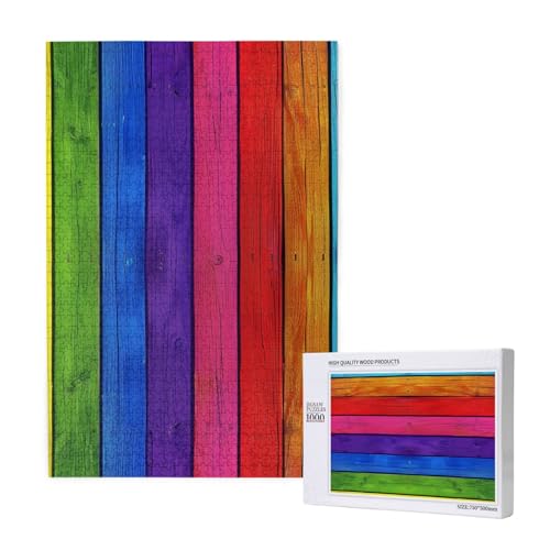 Regenbogenfarbener Holzhintergrund, bedrucktes Intelligenz-Puzzle aus Holz, 50 x 75 cm, 1000 Teile (verpackt), Lernspiel für Erwachsene, Heimdekorationspuzzle von JKSEEPYN
