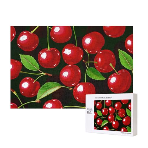 Rote Kirschen gedrucktes Intelligenz-Puzzle aus Holz, 40 x 28 cm, 300 Teile (verpackt), Puzzle, Lernspiel für Erwachsene, Heimdekoration, Puzzle von JKSEEPYN