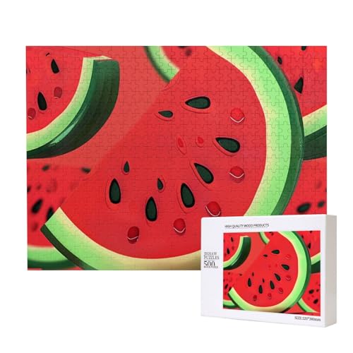 Rote Wassermelone gedrucktes Intelligenz-Puzzle aus Holz, 52 x 38 cm, 500 Teile (verpackt), Puzzle, Lernspiel für Erwachsene, Heimdekoration, Puzzle von JKSEEPYN