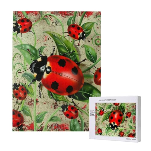 Roter Marienkäfer bedrucktes Intelligenz-Puzzle aus Holz, 38 x 52 cm, 500 Teile (verpackt), Puzzle, Lernspiel für Erwachsene, Heimdekoration, Puzzle von JKSEEPYN