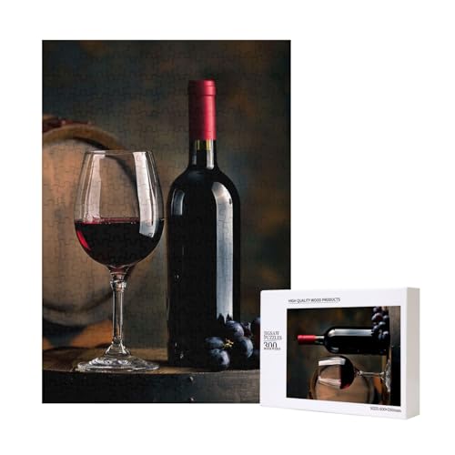 Rotweinflaschen-Glas, bedrucktes Intelligenz-Puzzle aus Holz, 28 x 40 cm, 300 Teile (verpackt), Puzzle, Lernspiel für Erwachsene, Heimdekoration, Puzzle von JKSEEPYN