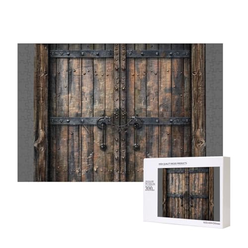 Rustikaler Stall, Holztür, bedrucktes Intelligenz-Puzzle aus Holz, 40 x 28 cm, 300 Teile (verpackt), Puzzle, Lernspiel für Erwachsene, Heimdekoration, Puzzle von JKSEEPYN