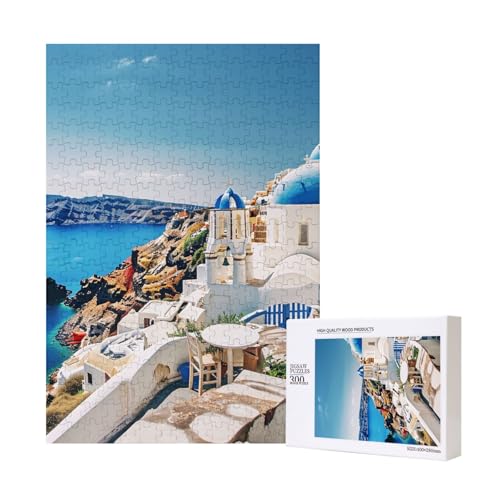 Santorini, griechische Insel mit Meerblick, gedrucktes Intelligenz-Puzzle aus Holz, 28 x 40 cm, 300 Teile (verpackt), Lernspiel für Erwachsene, Heimdekoration, Puzzle von JKSEEPYN