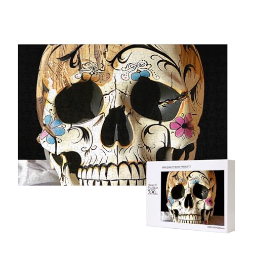 Schädel 1 bedrucktes Intelligenz-Puzzle aus Holz, 40 x 28 cm, 300 Teile (verpackt), Puzzle, Lernspiel für Erwachsene, Heimdekoration, Puzzle von JKSEEPYN