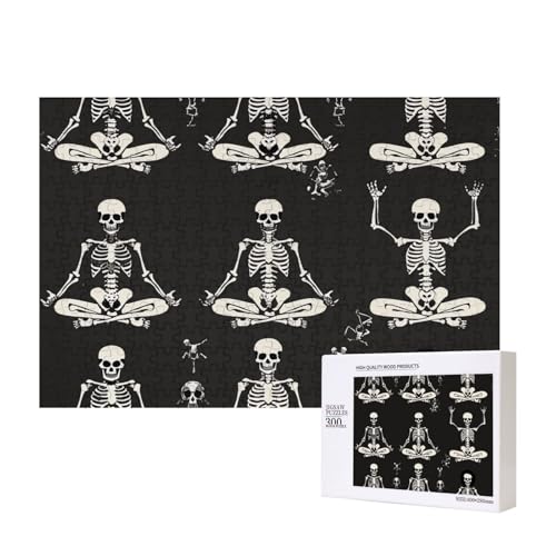 Schädel Yoga bedrucktes Intelligenz-Puzzle aus Holz, 40 x 28 cm, 300 Teile (verpackt), Puzzle, Lernspiel für Erwachsene, Heimdekoration, Puzzle von JKSEEPYN