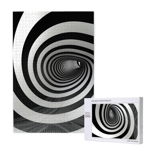 Schwarz-weiß gestreiftes Intelligenz-Puzzle aus Holz, 50 x 75 cm, 1000 Teile (verpackt), Lernspiel für Erwachsene, Heimdekorationspuzzle von JKSEEPYN