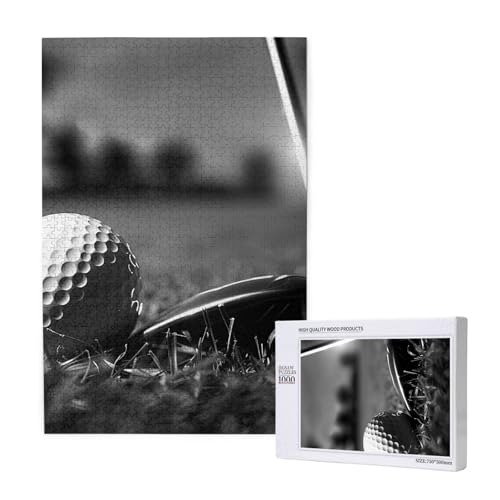 Schwarz-weißes Golf-Puzzle aus Holz, Intelligenz-Puzzle, 50 x 75 cm, 1000 Teile (verpackt), Puzzle, Lernspiel für Erwachsene, Heimdekoration, Puzzle von JKSEEPYN
