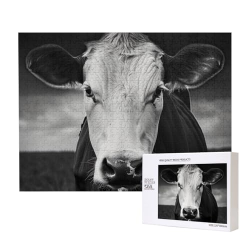 Schwarz-weißes Kuh-gedrucktes Intelligenz-Puzzle aus Holz, 52 x 38 cm, 500 Teile (verpackt), Puzzle, Lernspiel für Erwachsene, Heimdekoration, Puzzle von JKSEEPYN