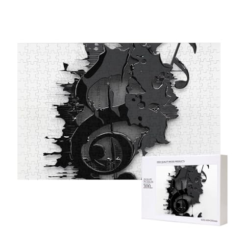 Schwarzes Intelligenz-Puzzle aus Holz, mit Musiknoten, bedruckt, 40 x 28 cm, 300 Teile (verpackt), Puzzle, Lernspiel für Erwachsene, Heimdekoration, Puzzle von JKSEEPYN
