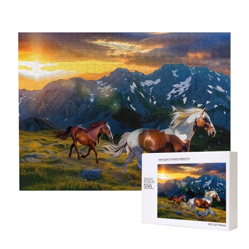 Shocking Running Horse Bedrucktes Intelligenz-Puzzle aus Holz, 52 x 38 cm, 500 Teile (verpackt), Puzzle, Lernspiel für Erwachsene, Heimdekoration, Puzzle von JKSEEPYN