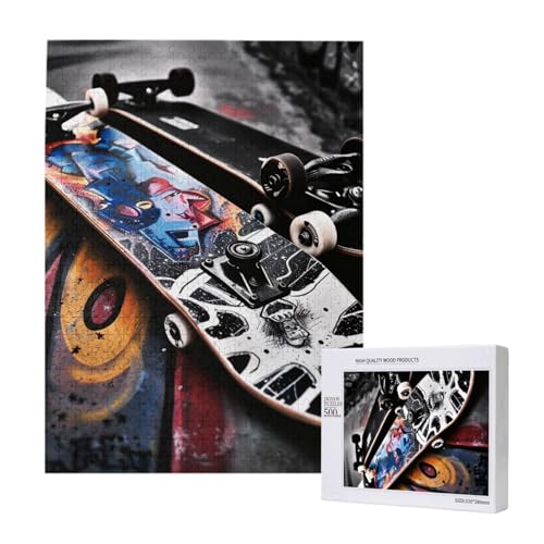 Skate Boards Intelligenz-Puzzle aus Holz, bedruckt, 38 x 52 cm, 500 Teile (verpackt), Puzzle, Lernspiel für Erwachsene, Heimdekoration, Puzzle von JKSEEPYN