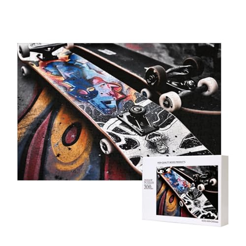 Skate Boards Intelligenz-Puzzle aus Holz, bedruckt, 40 x 28 cm, 300 Teile (verpackt), Puzzle, Lernspiel für Erwachsene, Heimdekoration, Puzzle von JKSEEPYN