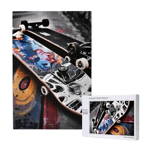 Skate Boards Intelligenz-Puzzle aus Holz, bedruckt, 50 x 75 cm, 1000 Teile (verpackt), Puzzle, Lernspiel für Erwachsene, Heimdekoration, Puzzle von JKSEEPYN