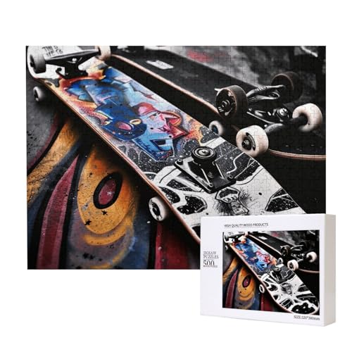 Skate Boards Intelligenz-Puzzle aus Holz, bedruckt, 52 x 38 cm, 500 Teile (verpackt), Puzzle, Lernspiel für Erwachsene, Heimdekoration, Puzzle von JKSEEPYN