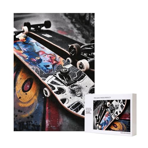 Skate-Boards bedrucktes Intelligenz-Puzzle aus Holz, 28 x 40 cm, 300 Teile (verpackt), Puzzle, Lernspiel für Erwachsene, Heimdekoration, Puzzle von JKSEEPYN