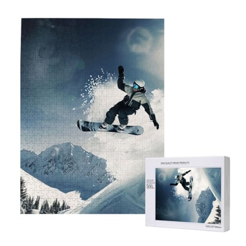 Snowboarding bedrucktes Intelligenz-Puzzle aus Holz, 38 x 52 cm, 500 Teile (verpackt), Puzzle, Lernspiel für Erwachsene, Heimdekoration, Puzzle von JKSEEPYN