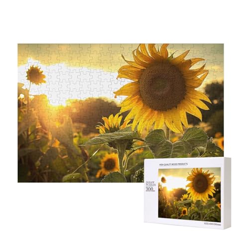 Sonnenblumen, Sonne, bedrucktes Intelligenz-Puzzle aus Holz, 40 x 28 cm, 300 Teile (verpackt), Puzzle, Lernspiel für Erwachsene, Heimdekoration, Puzzle von JKSEEPYN