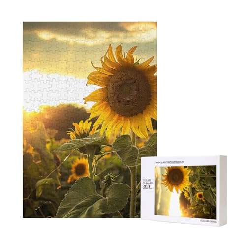 Sonnenblumen-Intelligenz-Puzzle aus Holz, bedruckt, 28 x 40 cm, 300 Teile (verpackt), Lernspiel für Erwachsene, Heimdekoration, Puzzle von JKSEEPYN