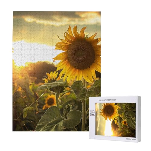 Sonnenblumen-Intelligenz-Puzzle aus Holz, bedruckt, 38 x 52 cm, 500 Teile (verpackt), Lernspiel für Erwachsene, Heimdekoration, Puzzle von JKSEEPYN