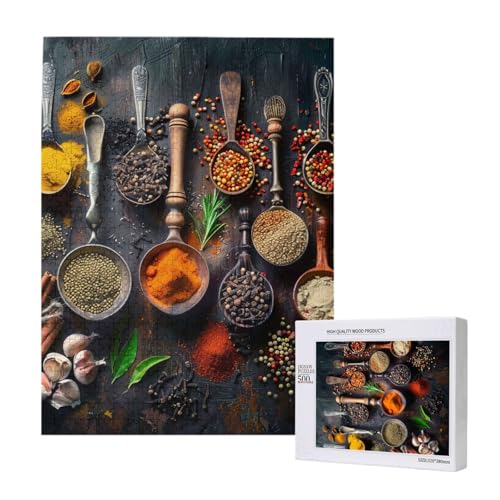 Spices bedrucktes Intelligenz-Puzzle aus Holz, 38 x 52 cm, 500 Teile (verpackt), Puzzle, Lernspiel für Erwachsene, Heimdekoration, Puzzle von JKSEEPYN