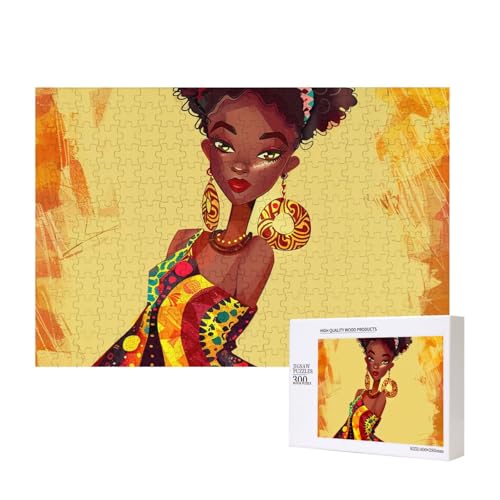 Traditionelle afrikanische Mädchenmalerei, gedrucktes Intelligenz-Puzzle aus Holz, 40 x 28 cm, 300 Teile (verpackt), Puzzle, Lernspiel für Erwachsene, Heimdekoration, Puzzle von JKSEEPYN