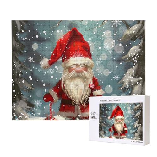 Traditioneller Weihnachtswichtel, 1 bedrucktes Intelligenz-Puzzle aus Holz, 52 x 38 cm, 500 Teile (verpackt), Lernspiel für Erwachsene, Heimdekoration, Puzzle von JKSEEPYN