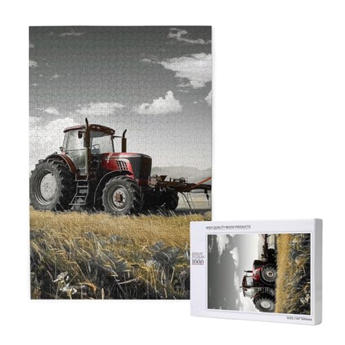 Traktor Landwirtschaft Ruhiges bedrucktes Intelligenz-Puzzle aus Holz, 50 x 75 cm, 1000 Teile (verpackt), Lernspiel für Erwachsene, Heimdekorationspuzzle von JKSEEPYN