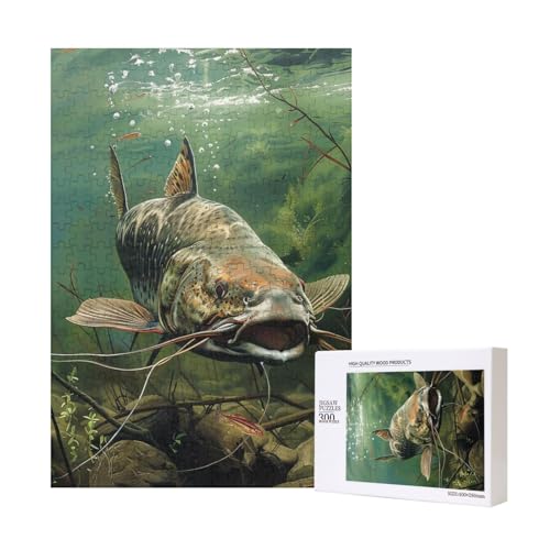Unterwasserwels, bedrucktes Intelligenz-Puzzle aus Holz, 28 x 40 cm, 300 Teile (verpackt), Lernspiel für Erwachsene, Heimdekorationspuzzle von JKSEEPYN