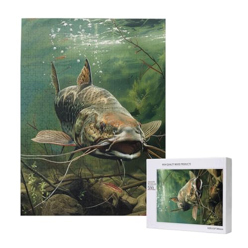 Unterwasserwels, bedrucktes Intelligenz-Puzzle aus Holz, 38 x 52 cm, 500 Teile (verpackt), Lernspiel für Erwachsene, Heimdekorationspuzzle von JKSEEPYN
