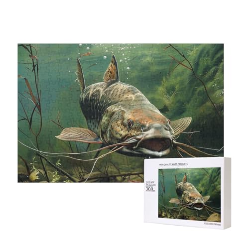 Unterwasserwels, bedrucktes Intelligenz-Puzzle aus Holz, 40 x 28 cm, 300 Teile (verpackt), Lernspiel für Erwachsene, Heimdekoration, Puzzle von JKSEEPYN