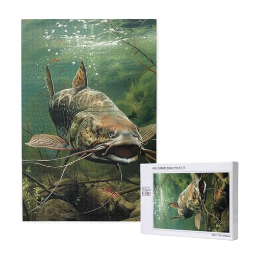 Unterwasserwels, bedrucktes Intelligenz-Puzzle aus Holz, 50 x 75 cm, 1000 Teile (verpackt), Lernspiel für Erwachsene, Heimdekorationspuzzle von JKSEEPYN