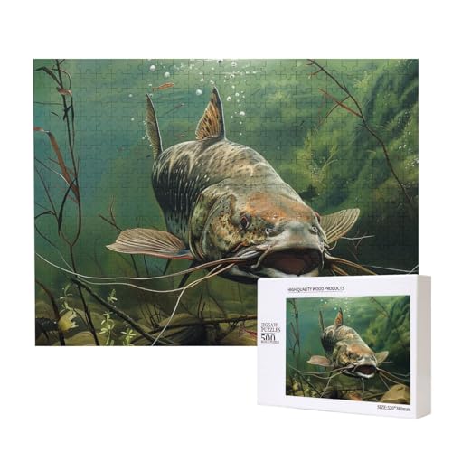 Unterwasserwels, bedrucktes Intelligenz-Puzzle aus Holz, 52 x 38 cm, 500 Teile (verpackt), Lernspiel für Erwachsene, Heimdekorationspuzzle von JKSEEPYN
