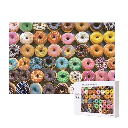Viele Arten von Donuts, bedrucktes Intelligenz-Puzzle aus Holz, 40 x 28 cm, 300 Teile (in Box), Lernspiel für Erwachsene, Heimdekoration, Puzzle von JKSEEPYN