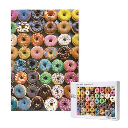 Viele Arten von Donuts, bedrucktes Intelligenz-Puzzle aus Holz, 50 x 75 cm, 1000 Teile (in Box), Lernspiel für Erwachsene, Heimdekoration, Puzzle von JKSEEPYN