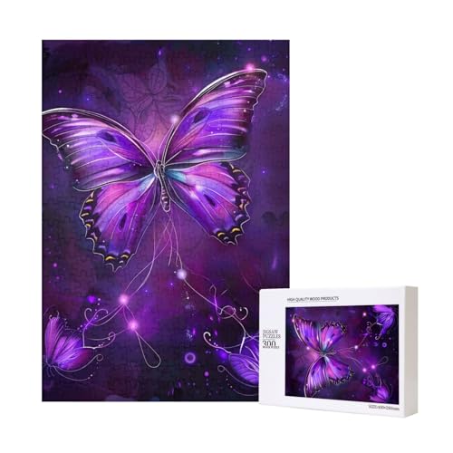 Violetter Schmetterling, bedrucktes Intelligenz-Puzzle aus Holz, 28 x 40 cm, 300 Teile (verpackt), Puzzle, Lernspiel für Erwachsene, Heimdekoration, Puzzle von JKSEEPYN